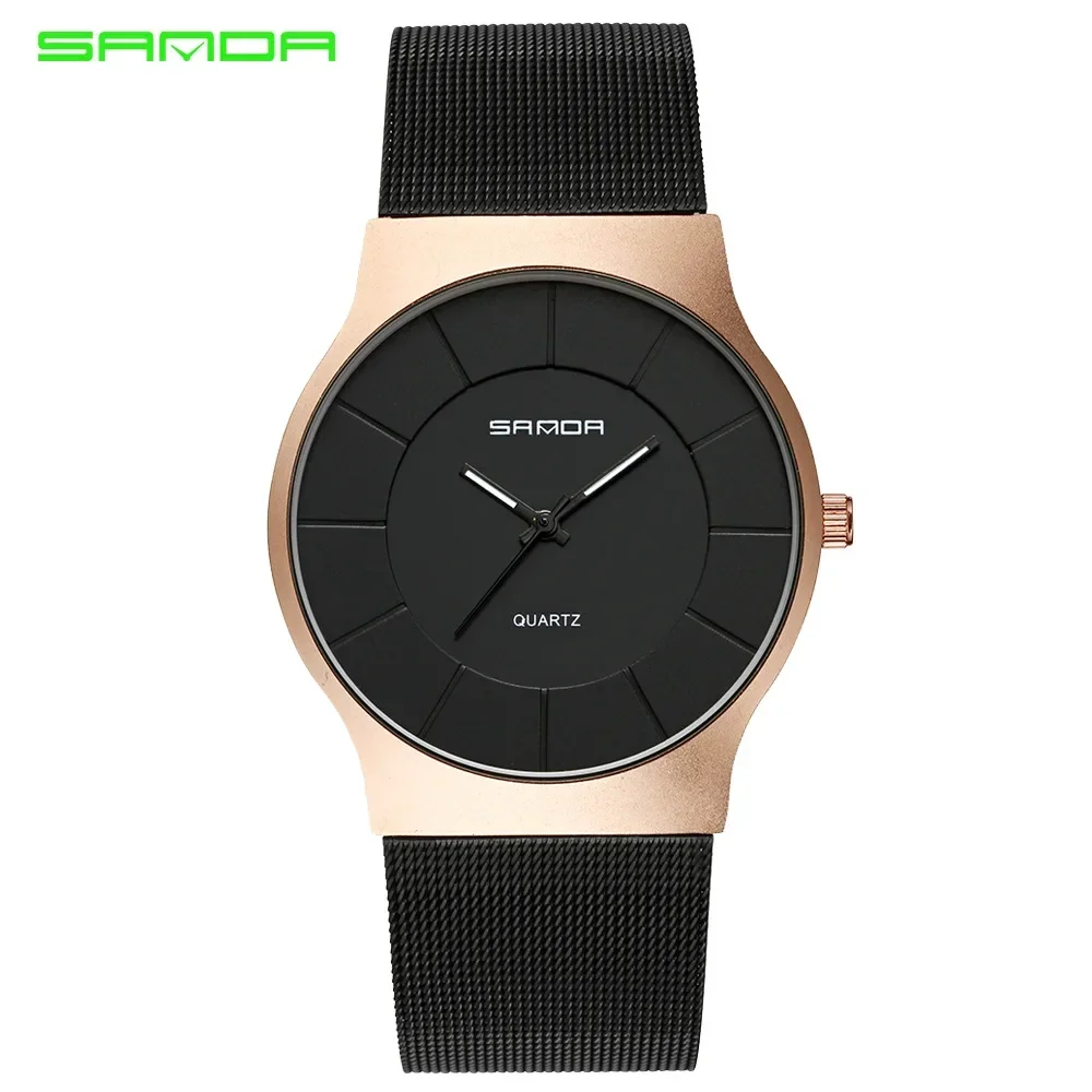 SANDA Fashion Business Men's Simple Style Waterproof Scratch Proof Stainless Steel Strap Quartz Watch