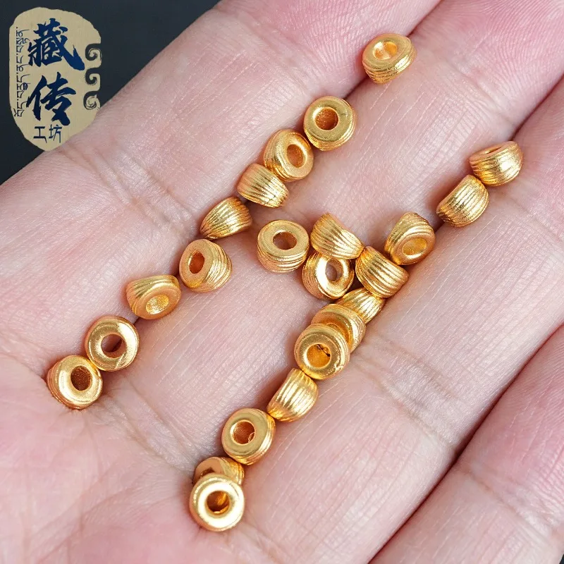 Tibetan Style 18K Gold Color Pork Intestine Spacer Beads Bracelet Mala DIY Craft Accessory Hand String Collectible Gift for Men