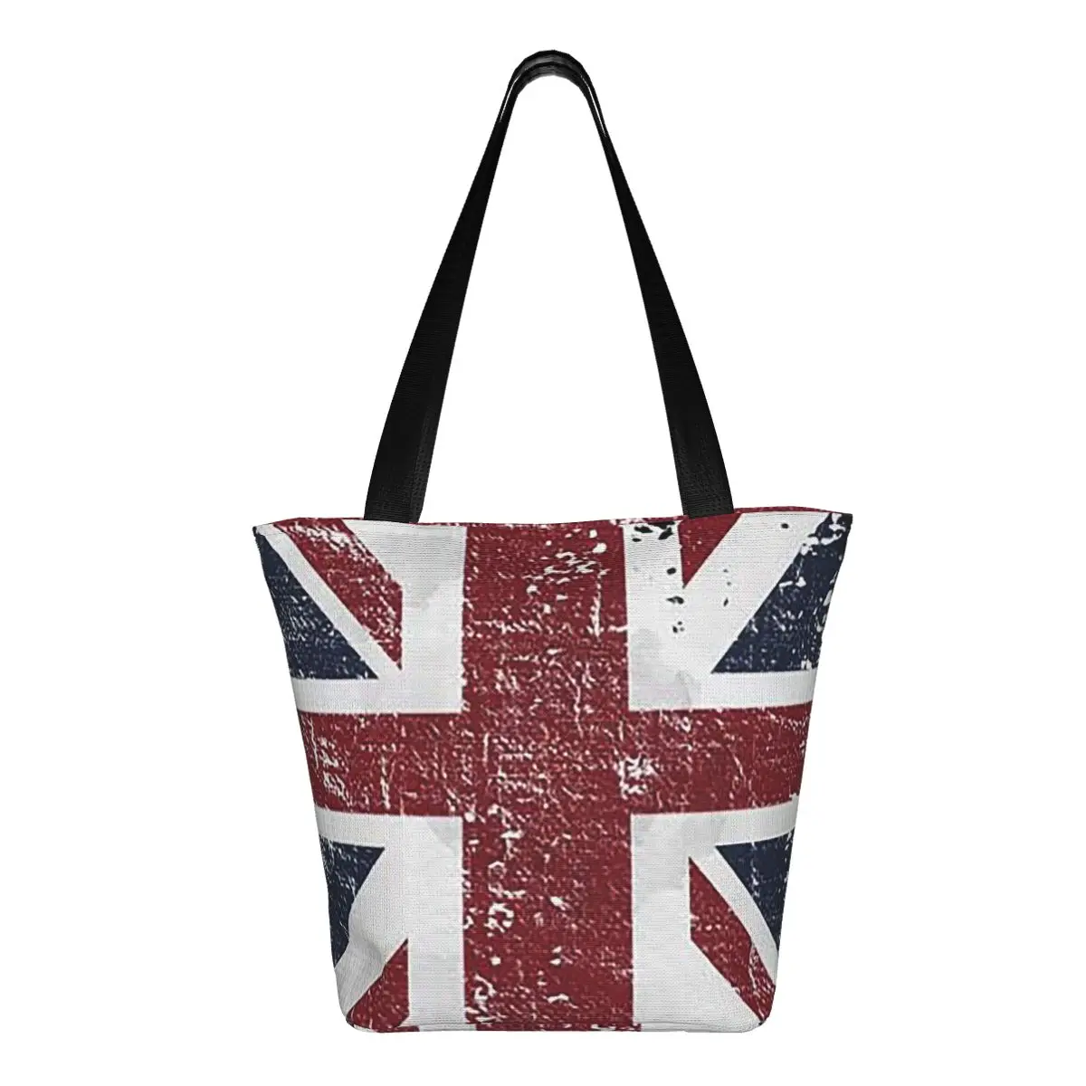 

Distressed British Flag Black Grey Union Jack Face Mask UK Shopping Tote Bag Shoulder Bags Shopper Grocery Handbag for Women