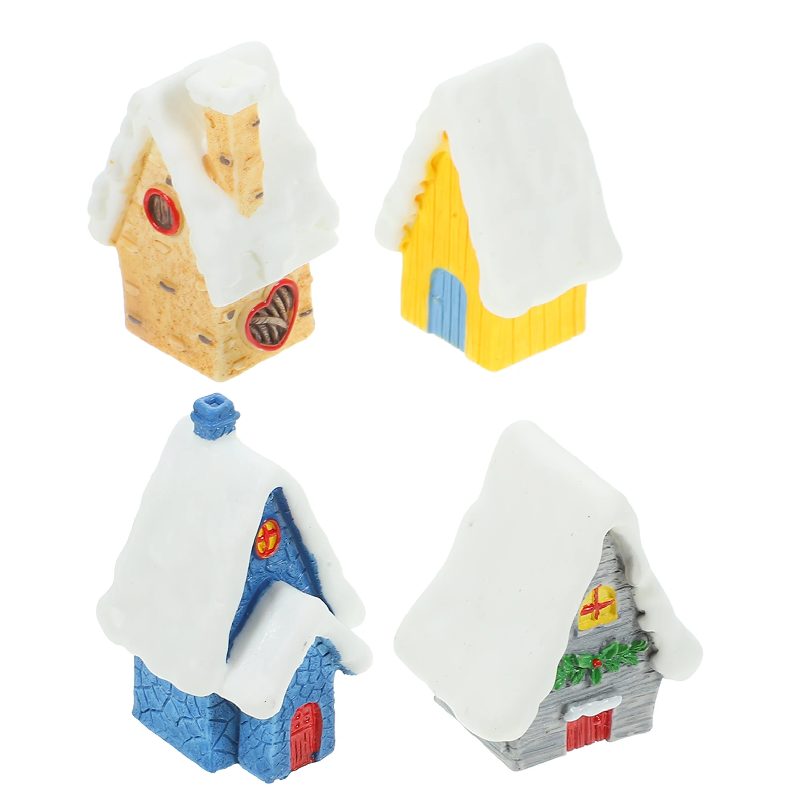 

4 Pcs Mini Christmas House Decor Resin naments Yellow Beige Blue Gray Colors Lightweight Design Home Yard Garden House L