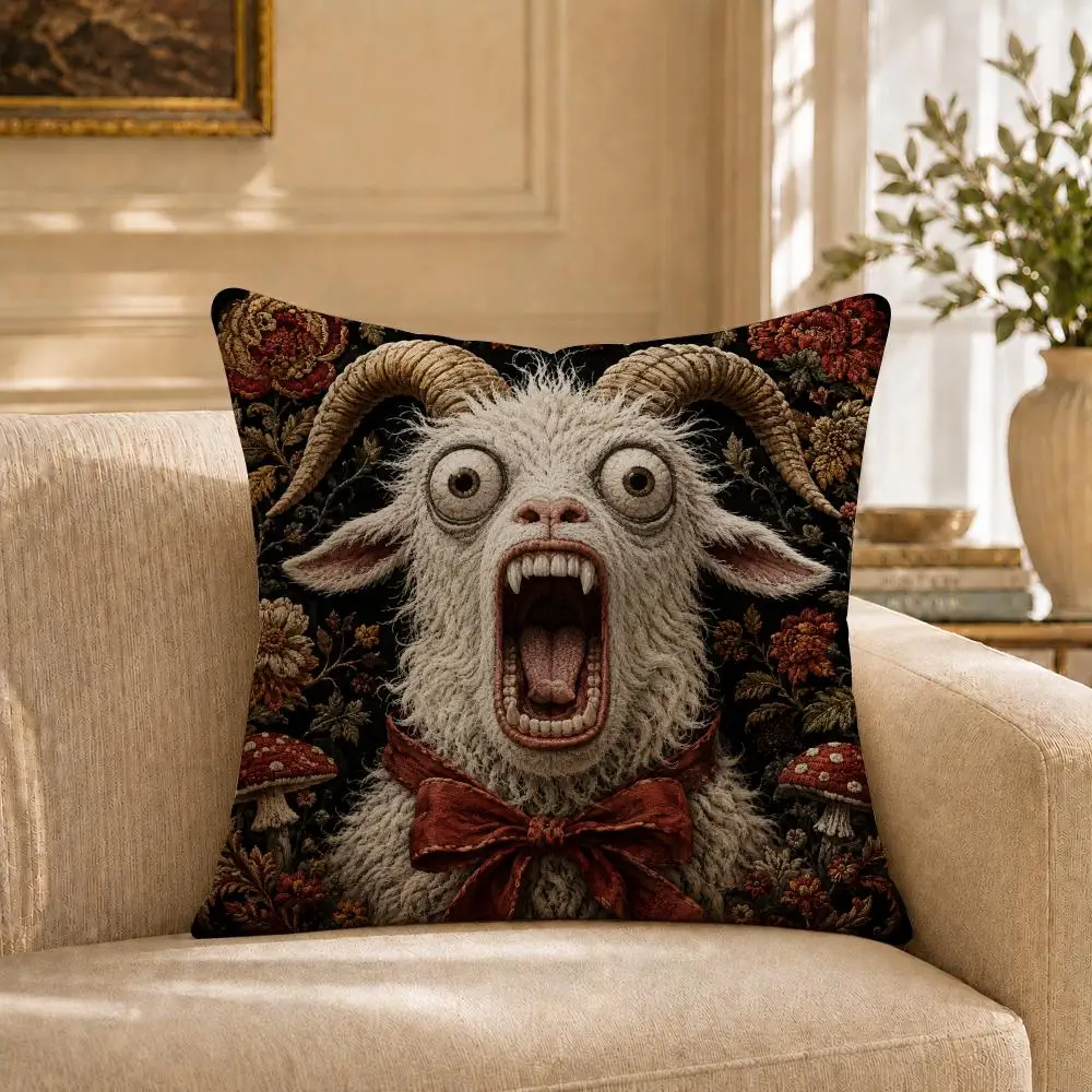 Meme V-Vintage Screaming Goat Cushion Cover Short‑plush Cushion Cover,Breathable,Skin‑friendly,Washable,room Sofa Decor Gift