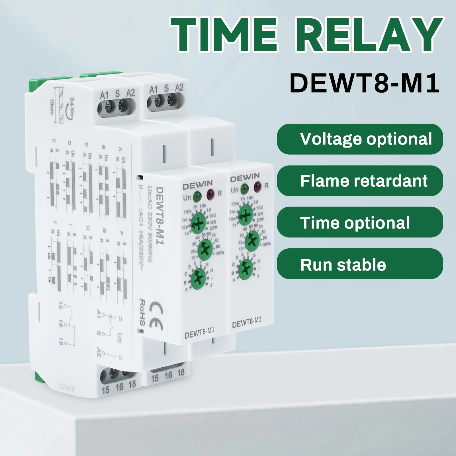

DEWIN Multifunctional Delay Time Relay AC220V DIN Rail Timer Relay with 10 Function Choices Multifunctional Time Relay Contactor
