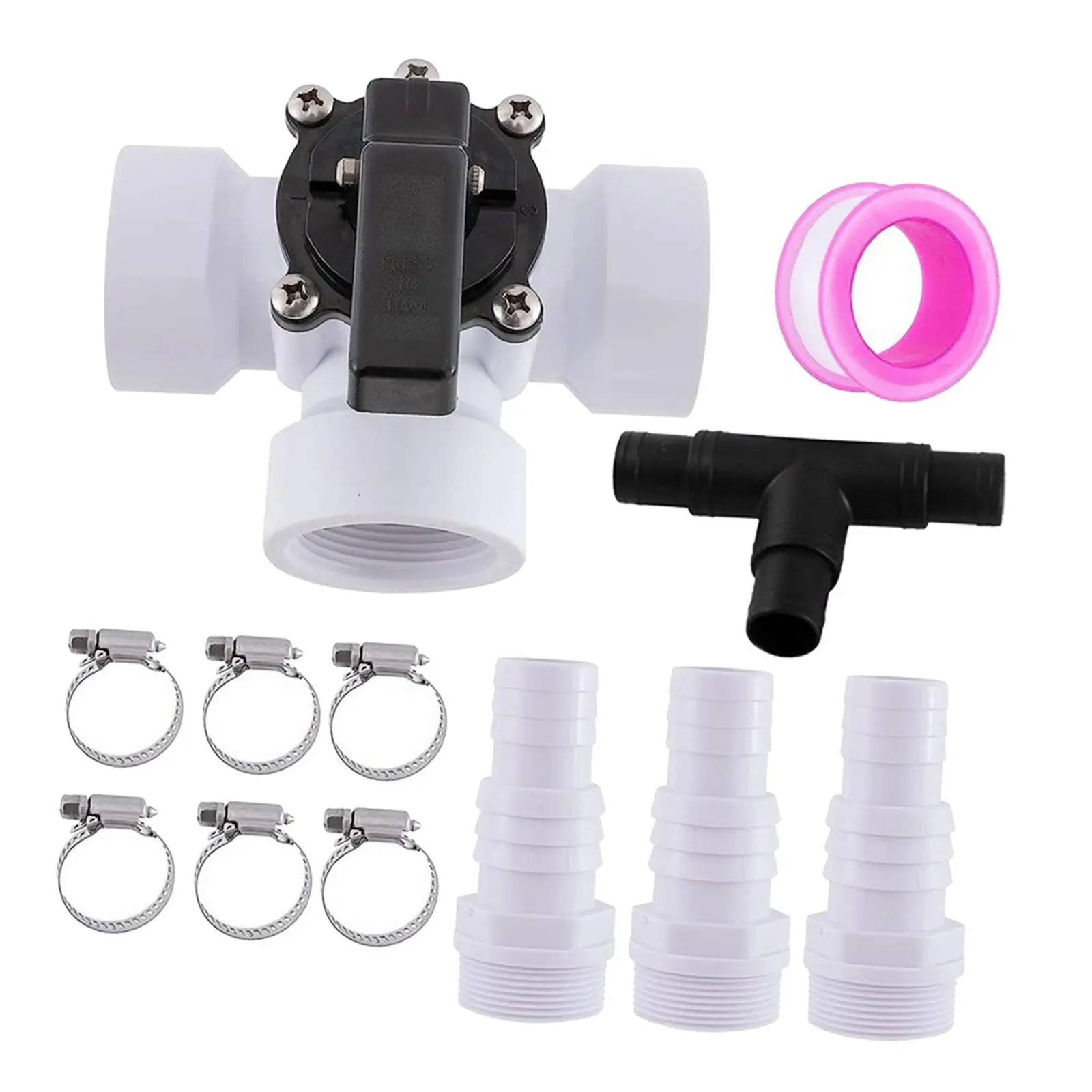 

3 Way Diverter Water Valve with Pipe Clamps Hose Buckles Accessories 1.5" Female Thread Universal Replacement for Pools and Spas