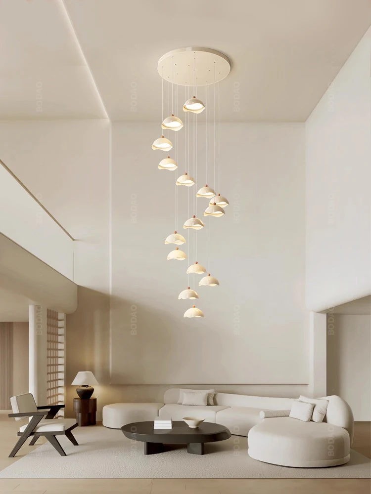 New eggshell cream wind high floor duplex loft empty rotating villa chandelier