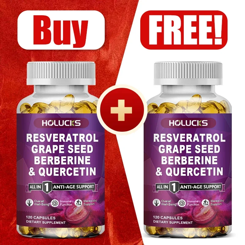 Buy 1 Get 1 Free! Pure Resveratrol Capsules, Support Potent Anti-Aging, Heart & Brain Health, Antioxidant & Anti-Inflammatory