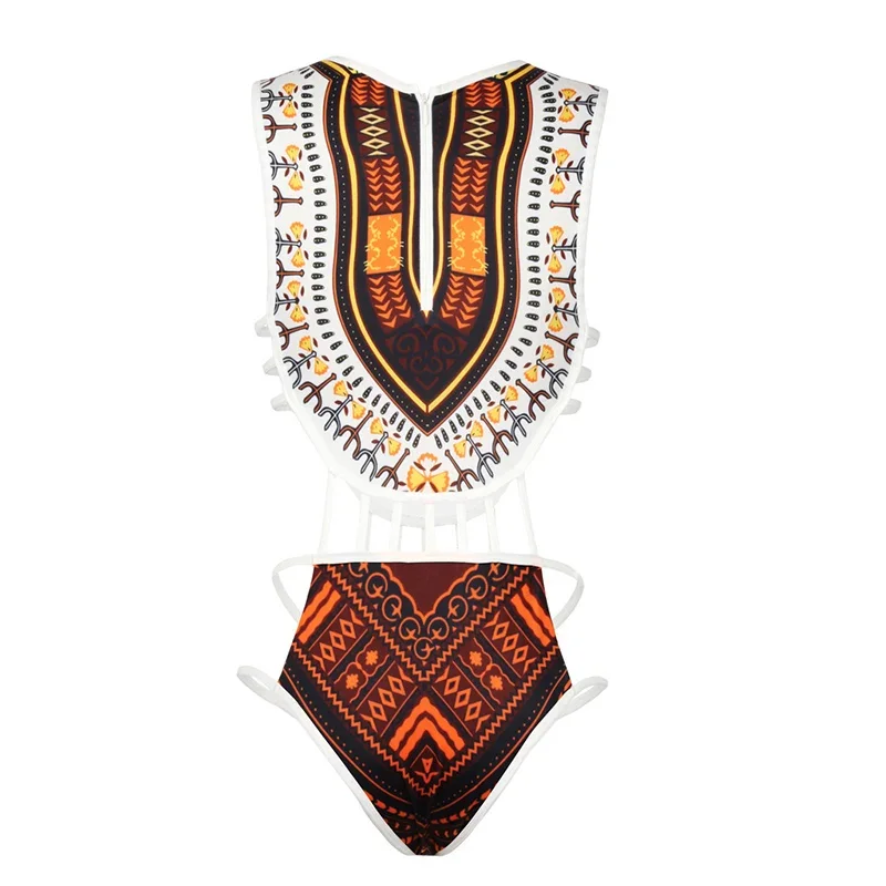 Kobiety seksowne Bikini Monokini Plus Size afrykański Dashiki nadruk jednoczęściowy kostium kąpielowy damski zestaw kąpielowy kąpielowy bez rękawów