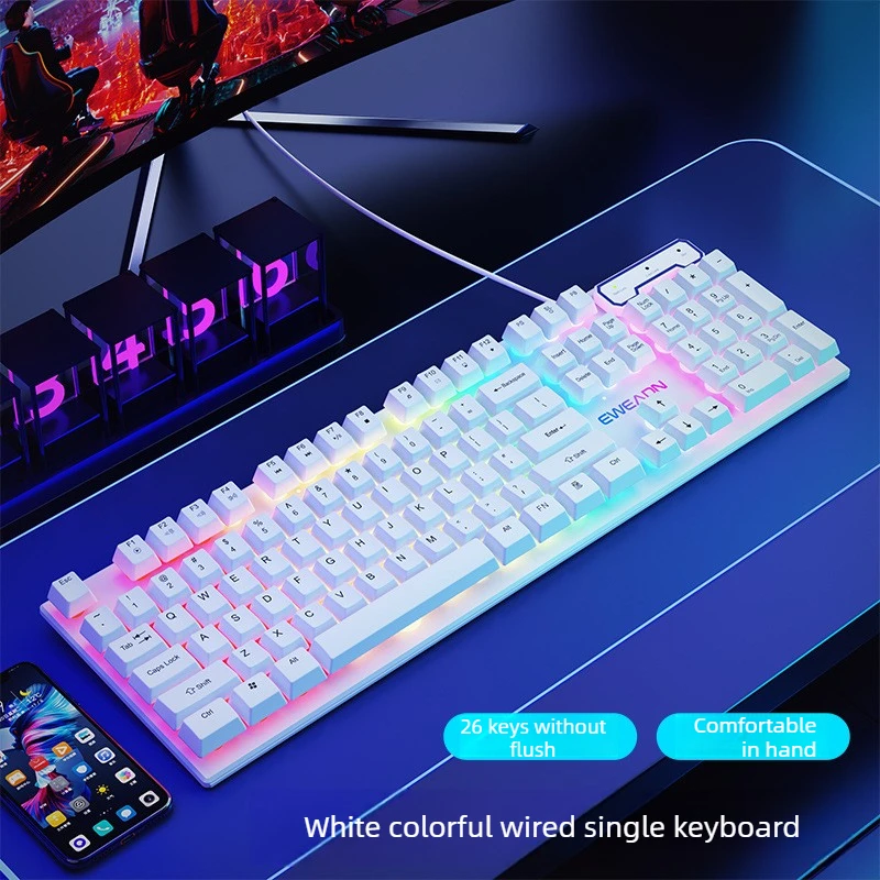 EWEADN GX330 Gaming Keyboard 104 Keys USB Wired RGB Backlit Typewriter Keyboard with Retro Punk Round Keycaps for Windows Laptop