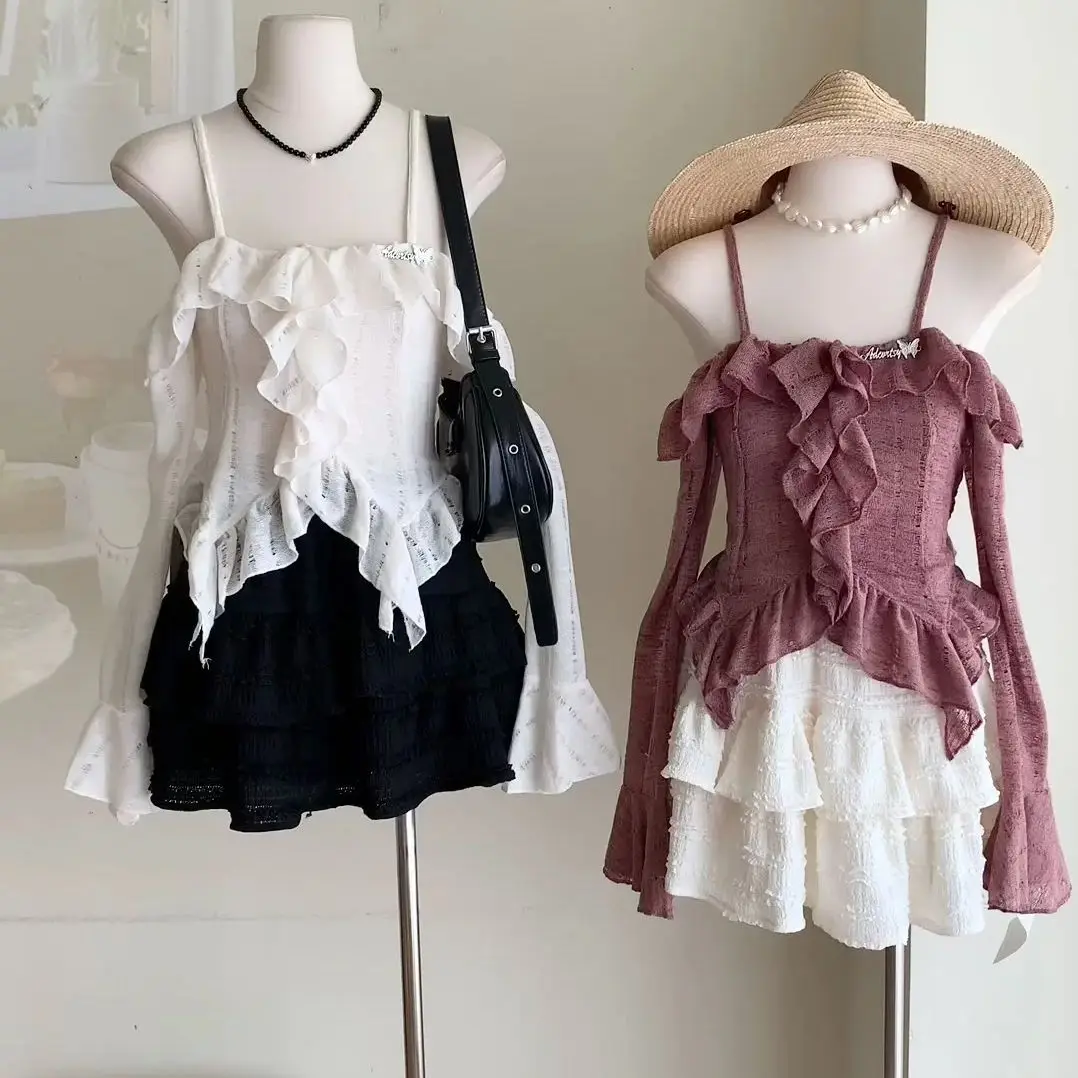 Women\'s Pink T-shirt Harajuku Y2k Tees Top Vintage Aesthetic Off Shoulder Long Sleeve White T-shirts 2000s Fashion Clothes 2024
