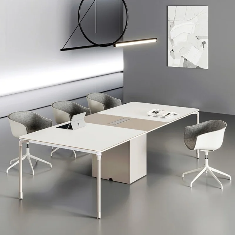 

Simple and Modern Conference Room Table and Chair Combination, Light Luxury White, Six Person Small Conference Table