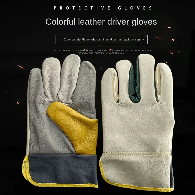 Guantes de cuero de flores para soldador de soldadura, guantes de cuero coloridos para Conductor, resistentes al desgaste, guantes de seguro de trabajo