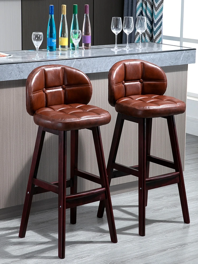 

Bar chair home kitchen bar High chair Solid wood bar stool modern Cafe counter stools restaurant chairs Mid-century furniture