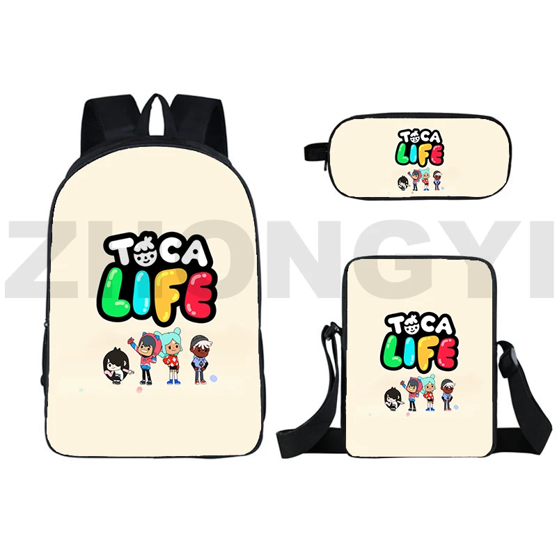 New 3 Pcs/set Toca Boca Game Backpack Teenagers Women Bookbag Kawaii School Bag 16 Inch 3D Anime Toca Life World Bagpack Travel