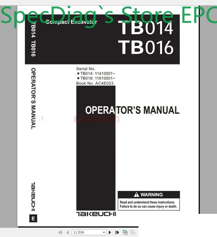 

Полный набор SpecDiag Takeuchi для обучения службы, руководство по обслуживанию, оператор, руководство по частям