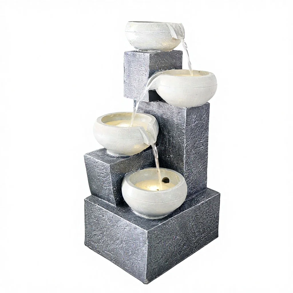 Modern Stylish Square Waterproof Resin Water Fountain for Home Garden Yard Decoration 24x22.5x48.5cm