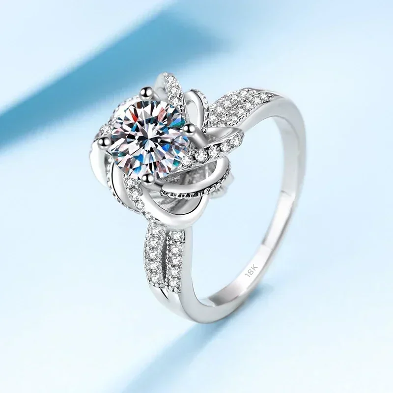 Elegant Store Spiral Rose 1/2 CT Moissanite Lady Ring, 18K White Gold Simplicity Wedding Band Best Gift for Engagement Proposal
