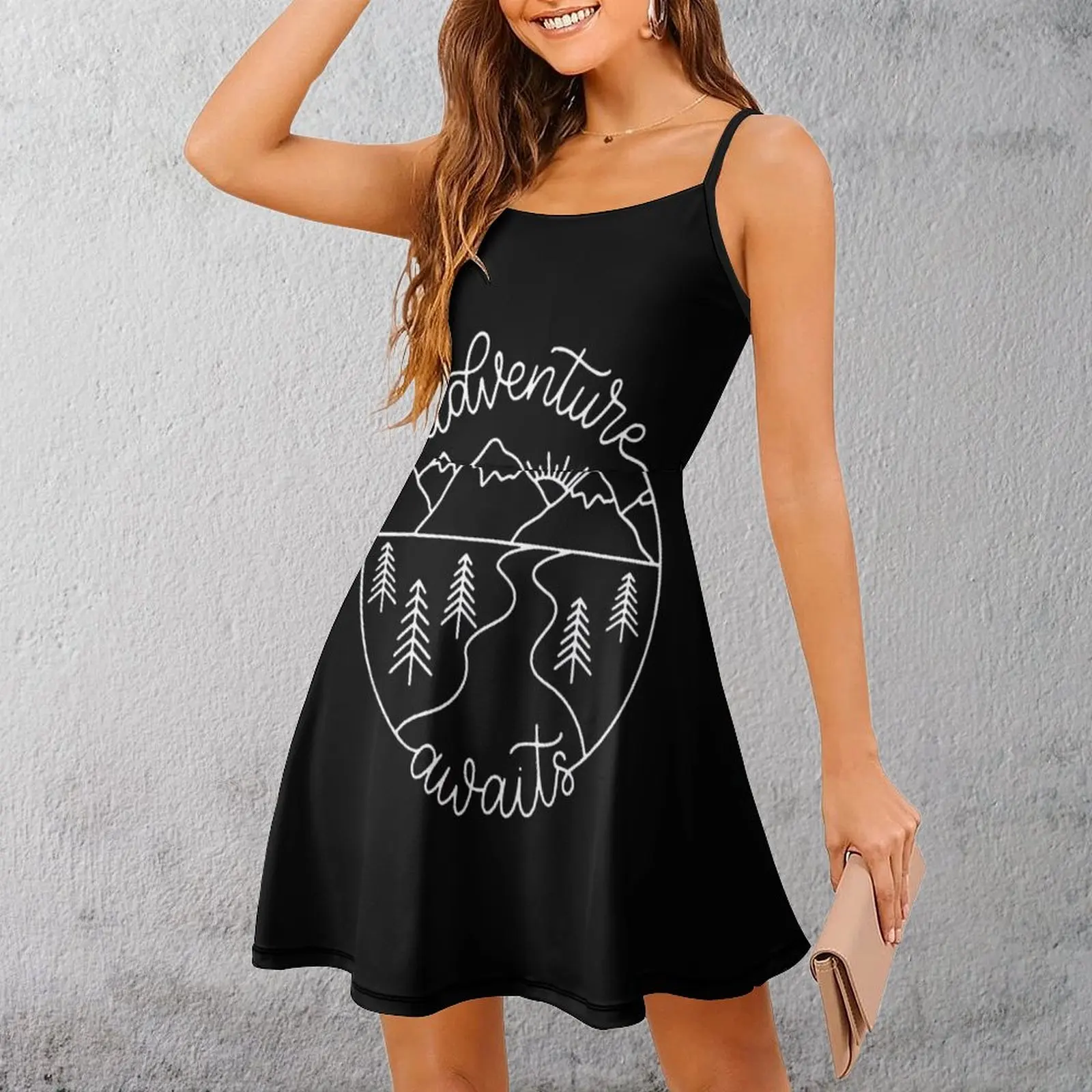 

Exotic Woman's Gown Strappy Dress Adventure Awaits Mountain Scene Women's Sling Dress Casual Graphic Parties Graphic
