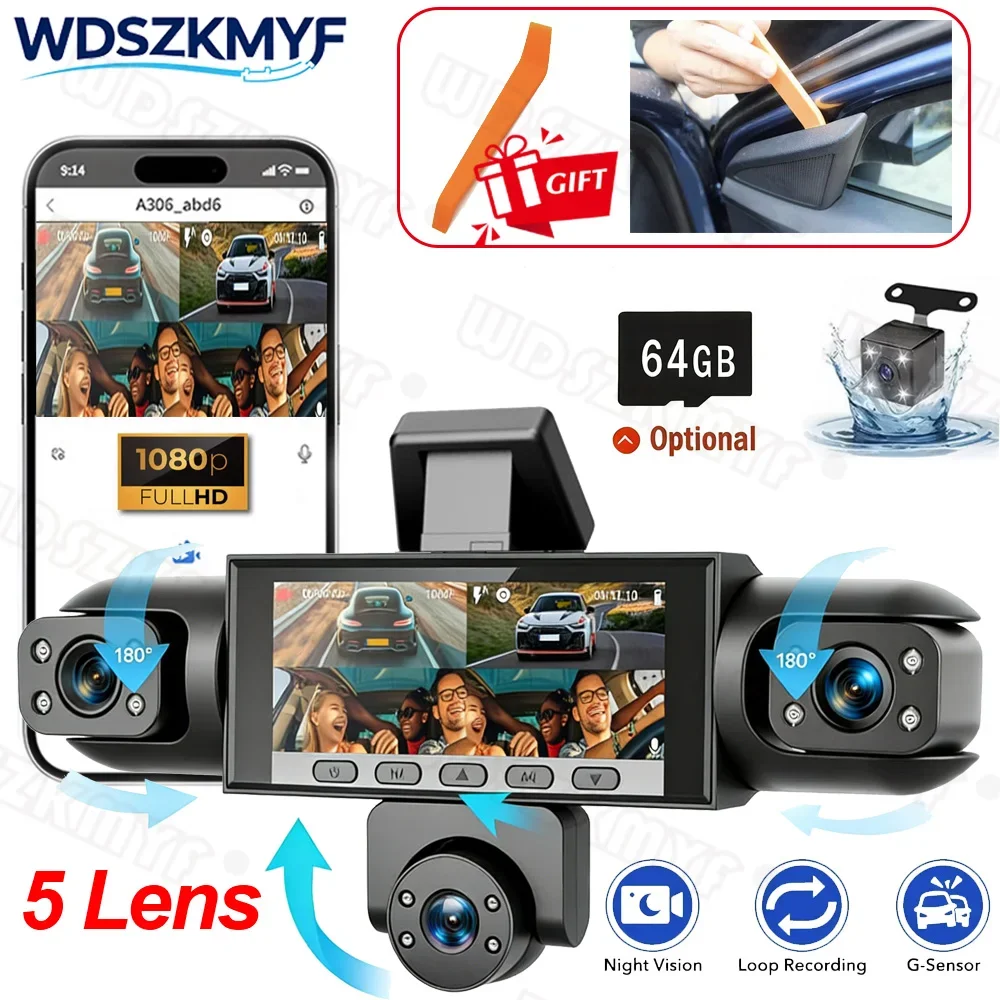 Dashcam Pro 5 Cameras WiFi Rotatable Lens 1080P Full HD Parking Monitoring Car DVR G-Sensor Night Vision for Car SUV Truck Van