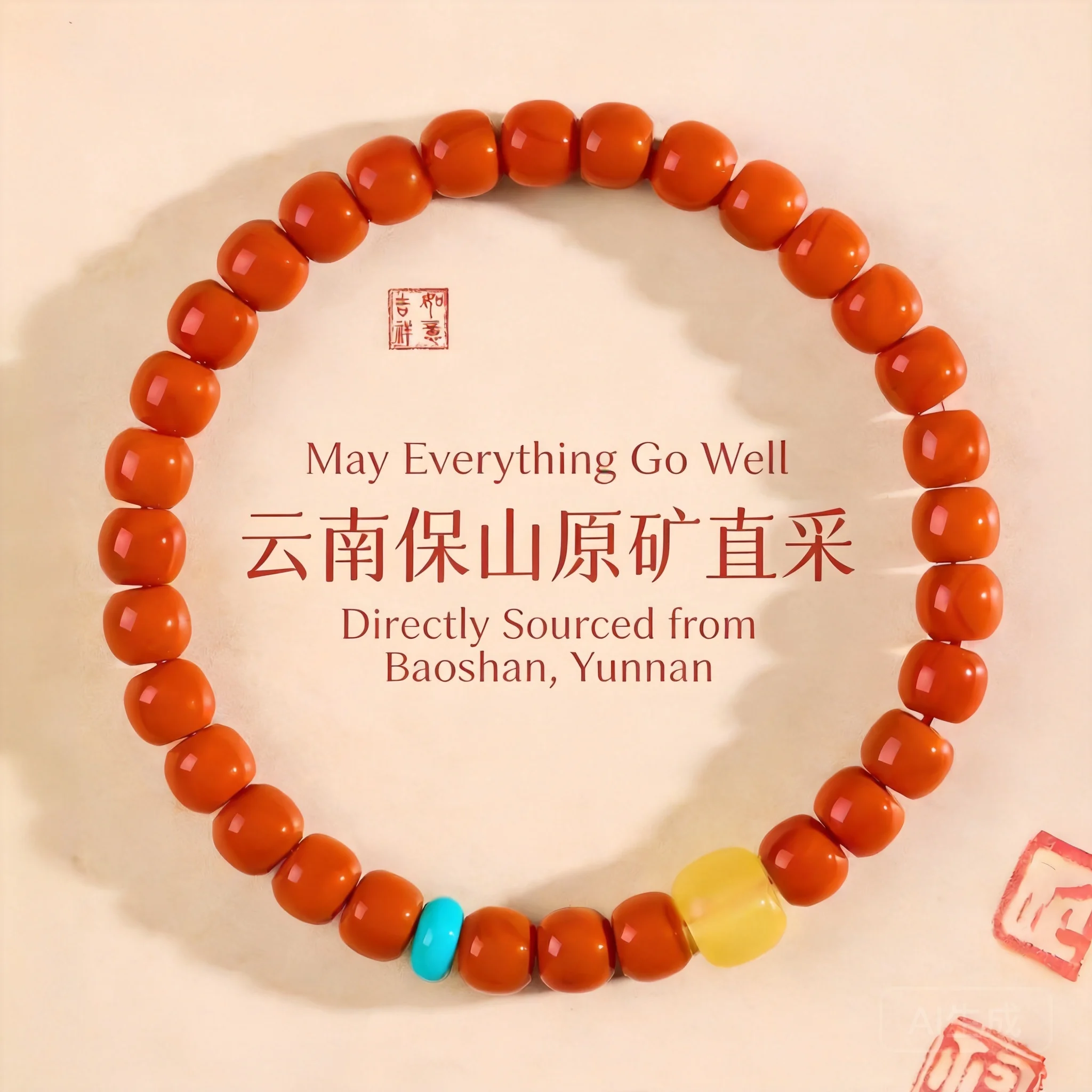 Chinese Style Lucky Persimmon Red Nanhong Agate Beaded Bracelet Handmade Blessing Wealth Good Luck Wrist Jewelry Multiple Sizes