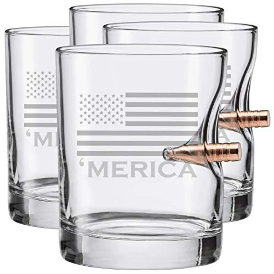 

Merica Rocks Glass with Real.308 Bullet 11oz Ideal for Outdoor Camping and Hunting Enthusiasts Durable and Unique Drinkware Mad