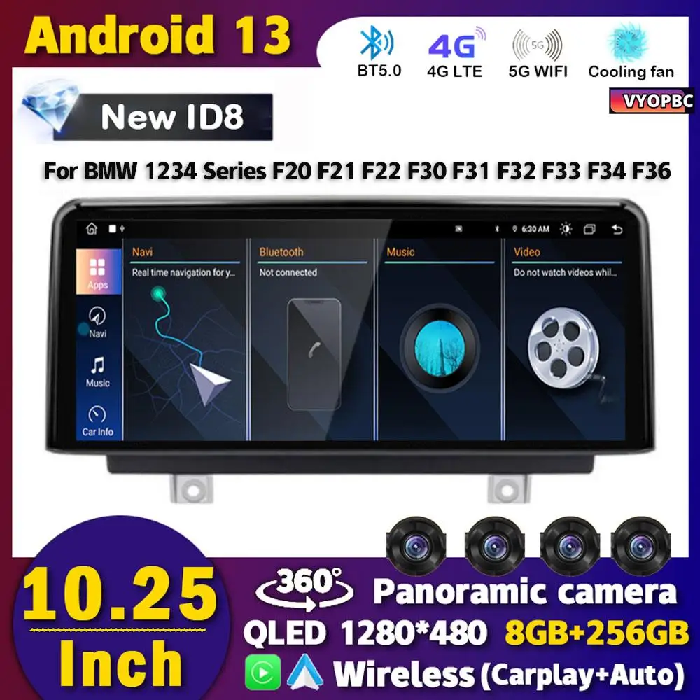 

NEW ID8 Android 13 Car Radio 10.25" For BMW 1/2/3/4 Series F20 F21 F22 F30 F31 F32 F33 F34 F36 Multimedia Player Stereo Carplay