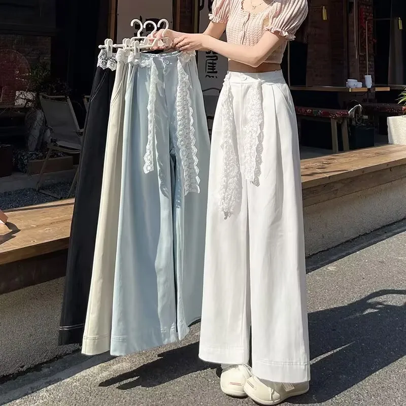 

Летние тонкие широкие брюки из хлопка для женщин: свободные, повседневные, с эффектом похудения, прочные, с высокой талией, на молнии, длинные, из полиэстера