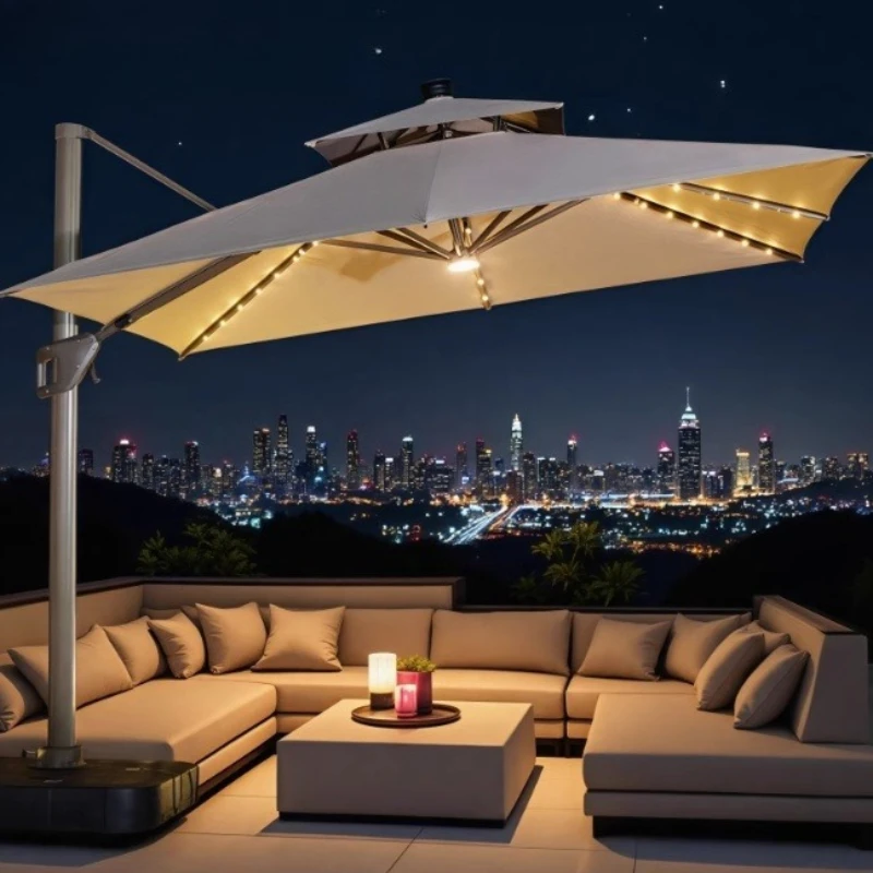 

Outdoor Parasol Courtyard Umbrella with Light Solar LED Light Bar Outdoor Villa Terrace Garden Large Roman Umbrella