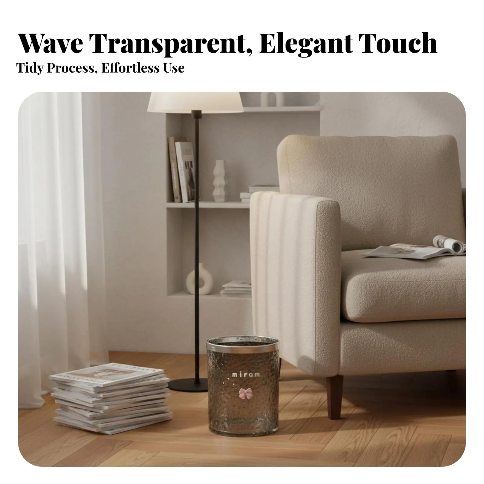 

Water Wave Trash Can Small Size Transparent Decorative Bin Light Luxury Garbage Can Long-Lasting Thickened Material for Students
