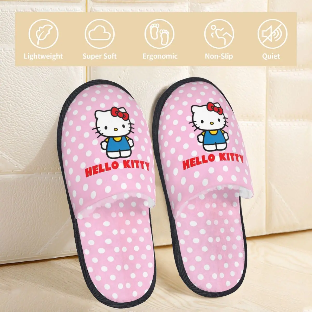 Pink Hello Kitty Cats Cartoon Winter Cotton House Slippers Indoor Soft Household Fur Slippers Slides Non-slip