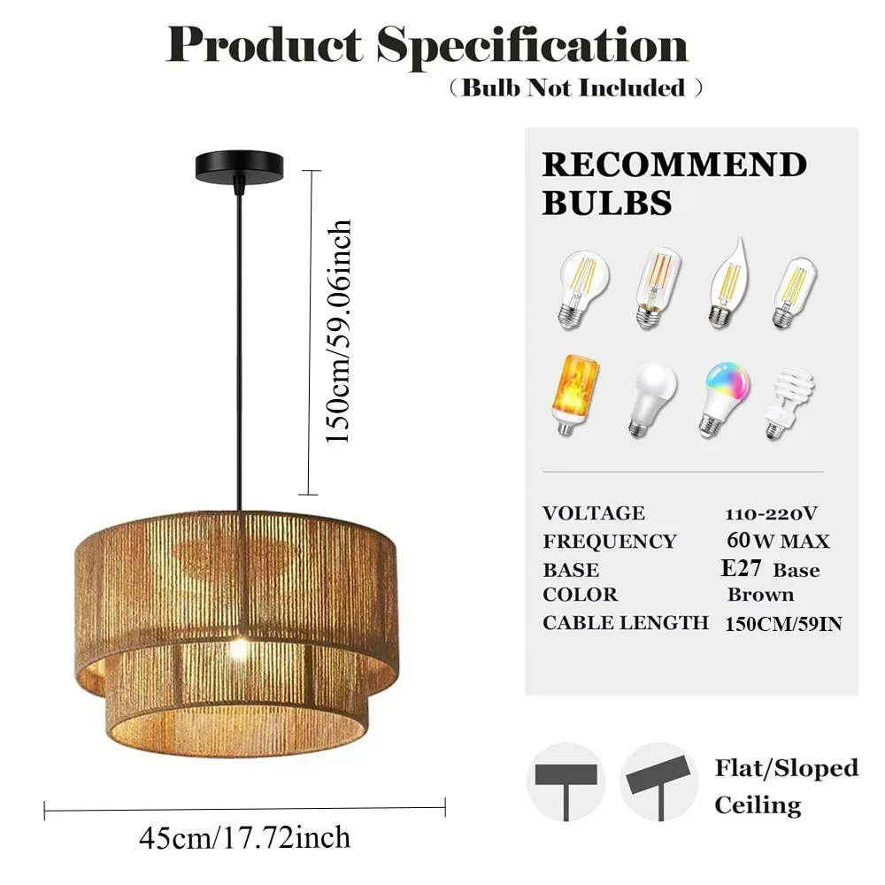 JOYINLED Japanische Hanfseil-Pendelleuchten, Moderne E27 LED-Deckenleuchten, Retro-Restaurantbeleuchtung für Esszimmer – Detail 6