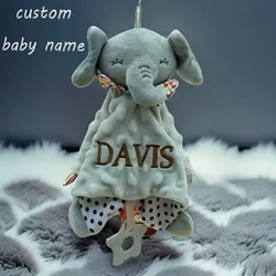 Personalized Baby First Name Comforter Blanket Baby Plush Stuffed Toy Custom Sensory Blanket Bunny Elephant Soothe Appease Towel