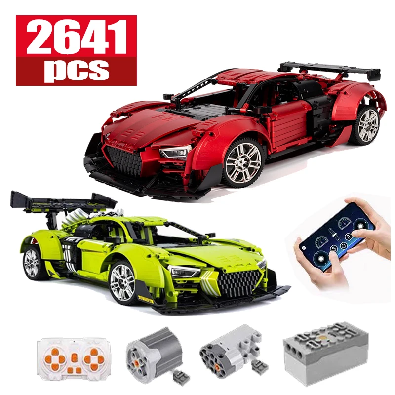 2641 Pcs Technical Drift Racing R8 Concept Remote Control APP Sports Car Building Blocks Birthday Gifts for Boys and Kids