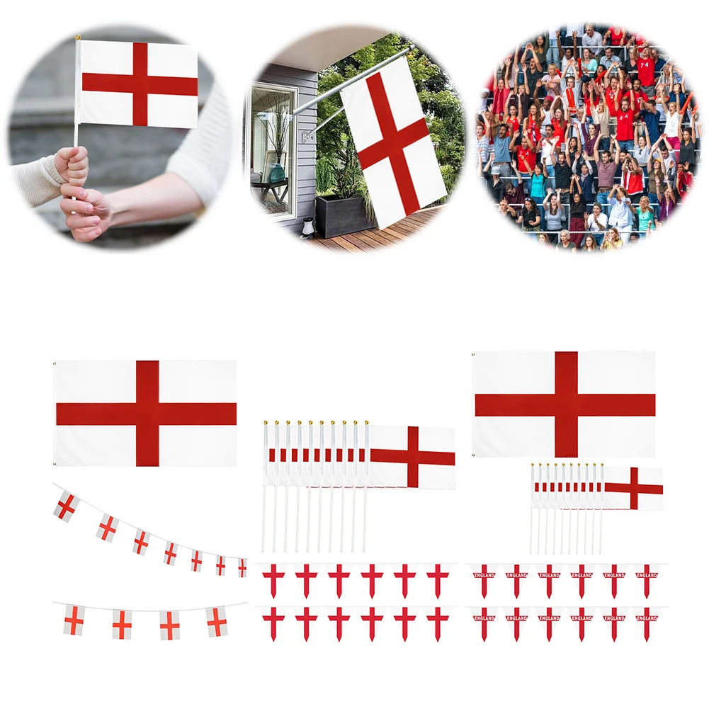 English Eyelets Flag 33ft Fabric St Georges England Bunting 30 Flags England Flags on Sticks for European Football Championship