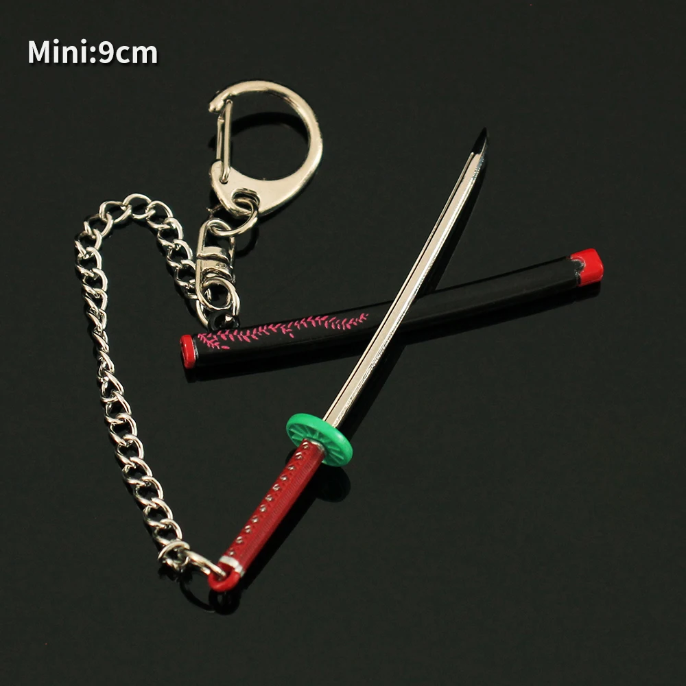 

Mini Demon Slayer Sword Keychain 9cm Kimetsu no Yaiba Cartoon Kamado Tanjirou Metal Katana Keyring Cosplay Toy Weapons Model