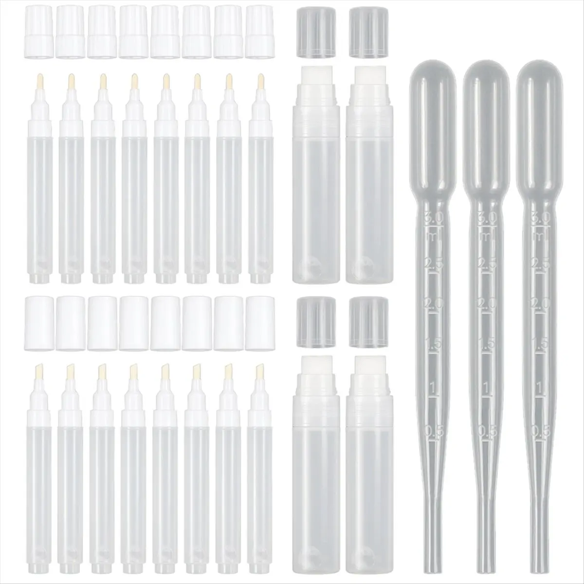 A95G 20 Pcs Refillable Acrylic Paint Markers, Empty Fillable Pen 3 mm 6 mm 15 mm, Blank Graffiti White Fillable Paint Pen