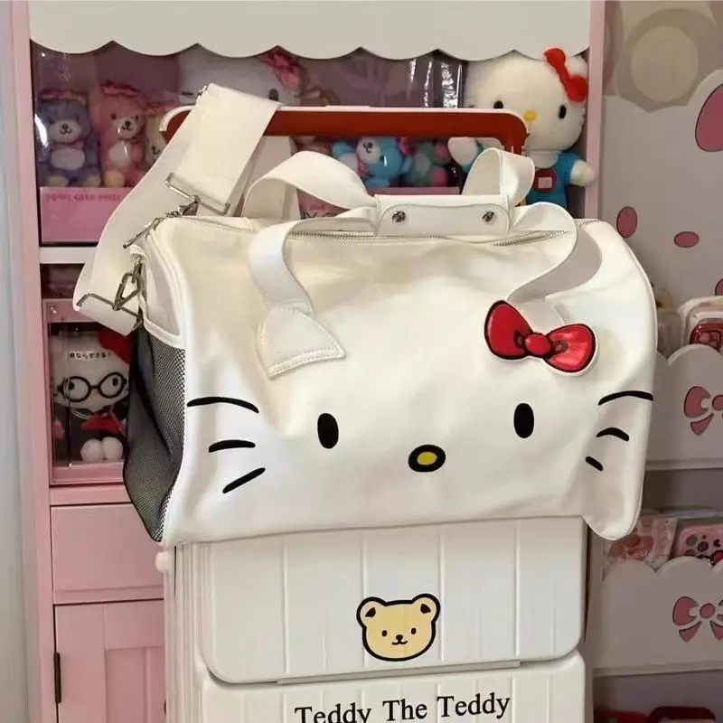 

Sanrio Hello Kitty Travel Bag Cartoon Cute Shoulder Bag Handheld Bow Gym Bag Travel Across The Slope Large Capacity