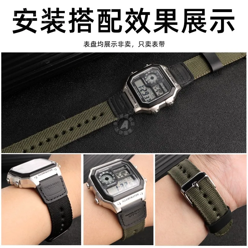 For Casio Woven Nylon Canvas Waterproof AE-1200 1100 A158/159 Watchband Accessories18x24mm Series Original Replacement Watchband