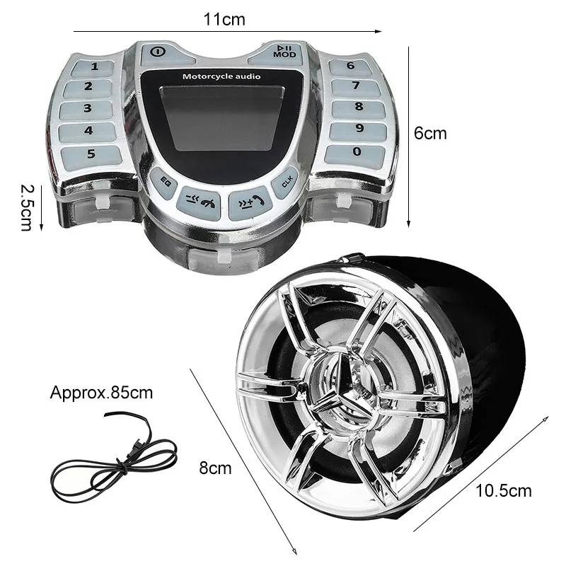 Alto-falantes estéreo sem fio da motocicleta, MP3 Player Bluetooth, áudio FM impermeável para Scooter Motor, bicicleta, ATV, UTV