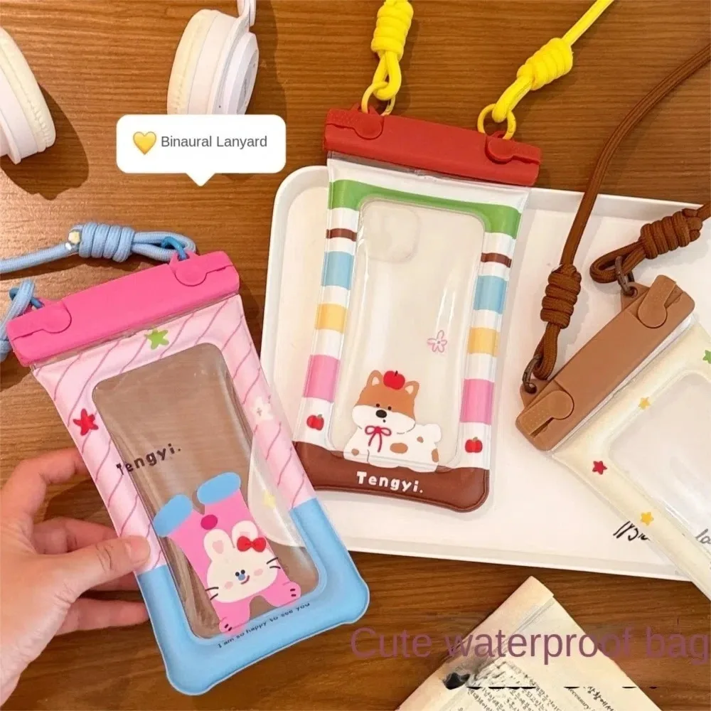 

Cute Cartoon Waterproof Phone Bag Floating Airbag Transparent Underwater Dry Mobile Phone Pouch Touch Screen Hanging Rope