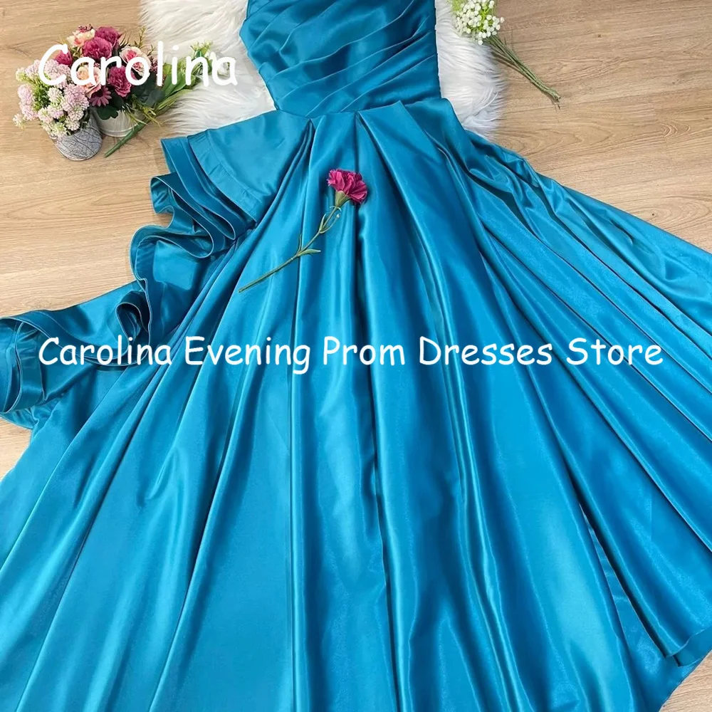 Carolina Satin A-line Strapless Ruffle Floor-length Prom Gown luxury Evening Formal Elegant Pretty Party Dress for Women 2023