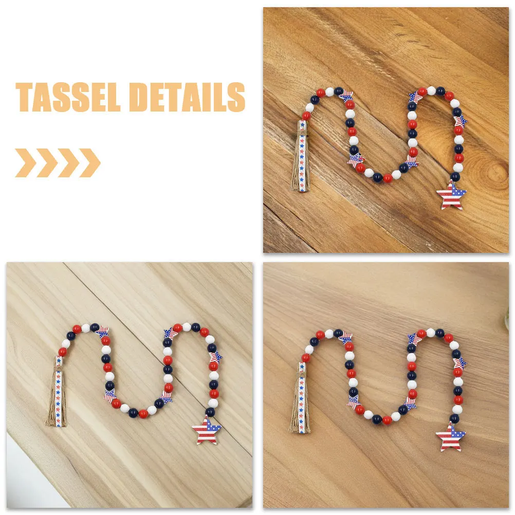 素朴な木製ビーズガーランドタッセル愛国的な独立記念日の装飾7月4日パーティーの飾り農家の装飾木製スタービーズ