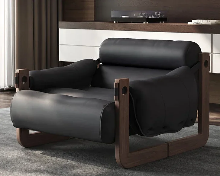 Nordic ash wood leather leisure chair