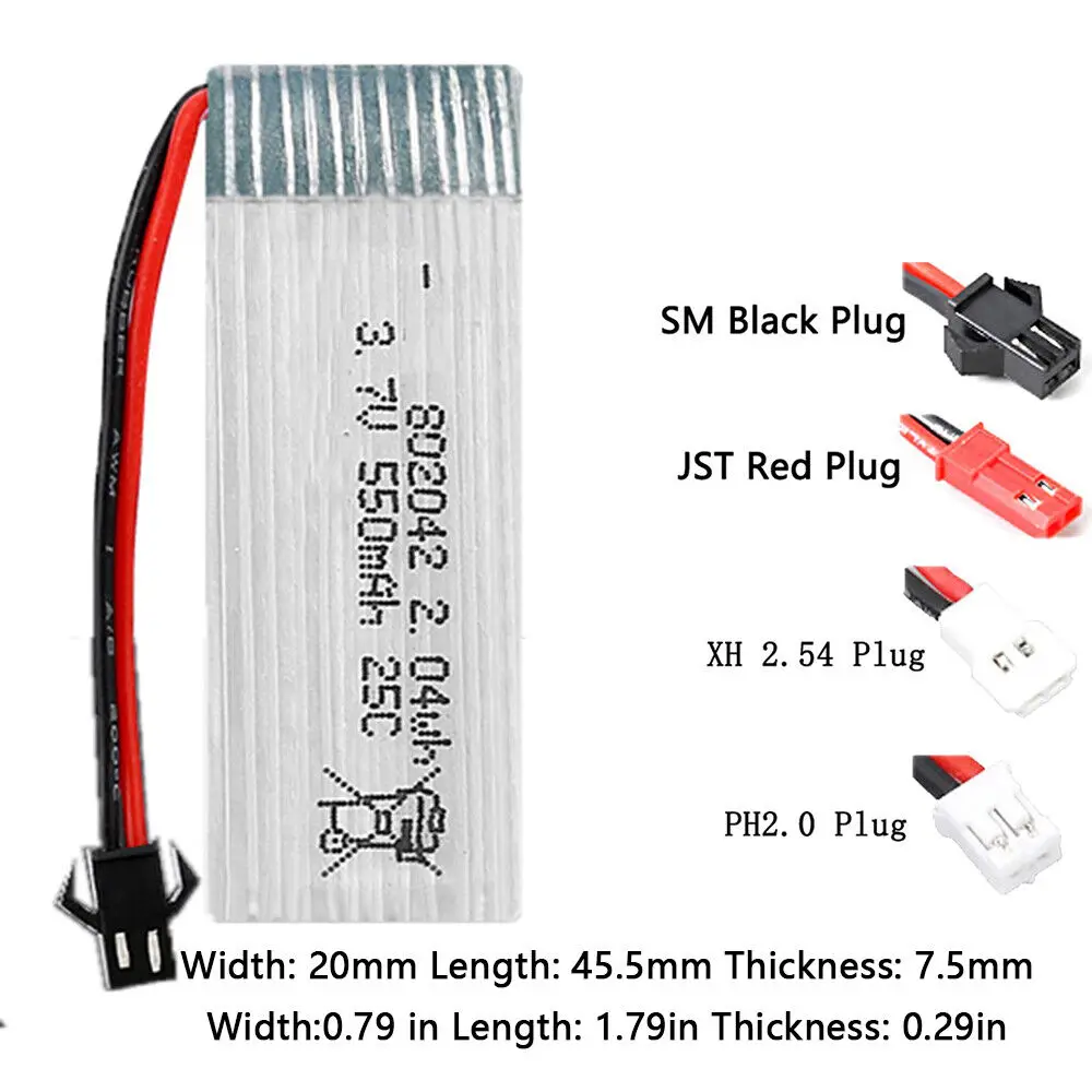 Rechargeable 3.7V 802042 20C 550Mah Li-Polymer Li Battery For Quadcopter X4/H107D X5SC  X5C Sports Drones X5SW RC Copter Drone