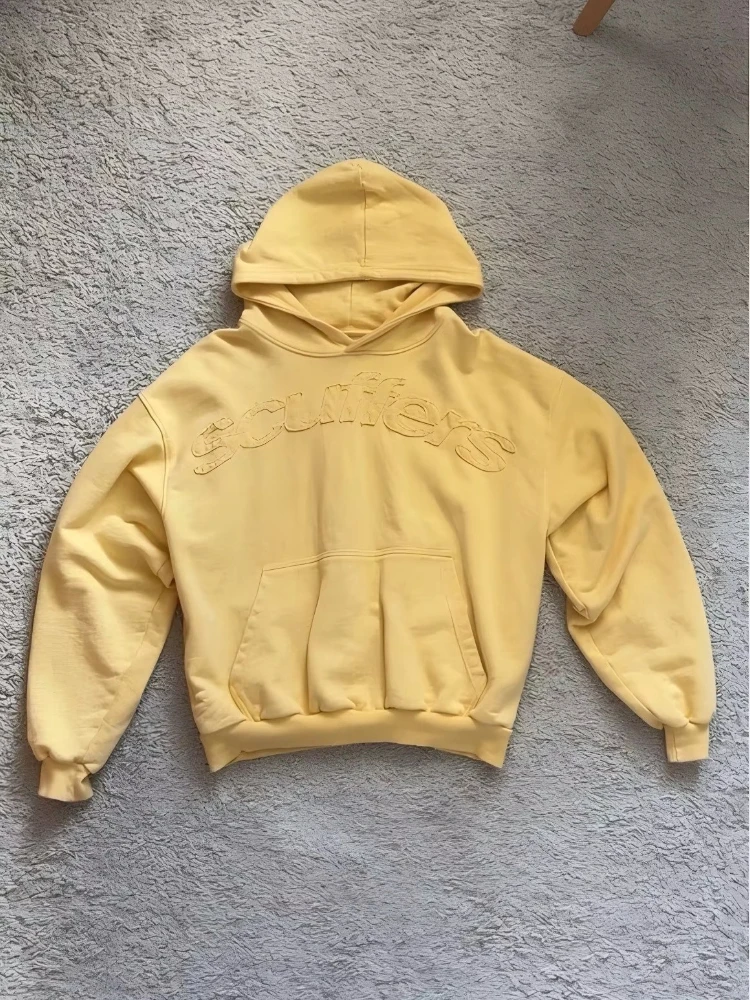 

HOUZHOU Yellow Letter Embroidery Women Hoodies Grunge Long Sleeve Sport Man Hooded Sweatshirts Oversized Casual Youthful Basic