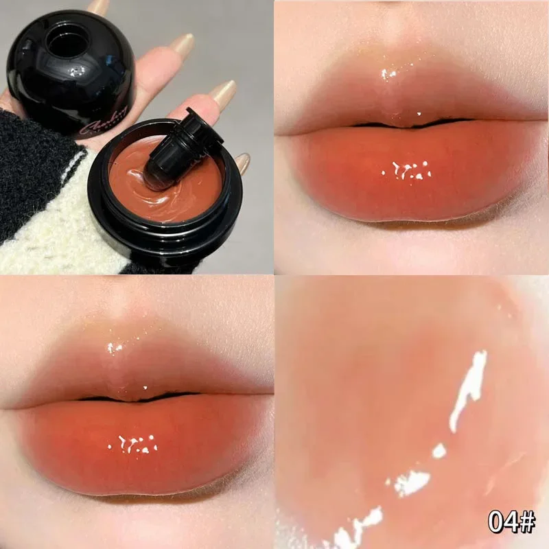 2024 New Mirror Lip Gloss Bell Canned Moisturizing Lip Balm Rose Berry Clear Hydrating Non-Stick Soft Makeup Lip Care With Brush