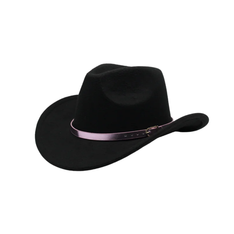 New Laser Reflective Pink Waist Belt Fedora Hat Pure Color Women Cuffed Large Brim Versatile British Jazz Hat