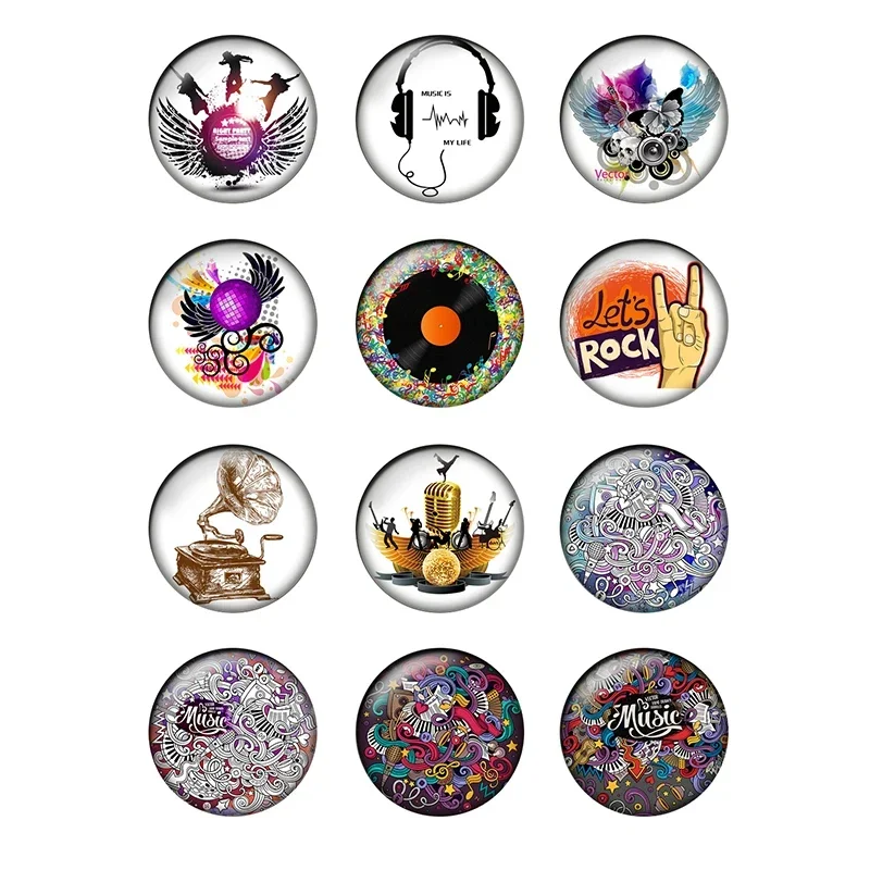 12pcs Rock Music Note 8/10/12/14/16/18/20/25mm Round Photo Glass Cabochon Demo Flat Back Jewelry Making Findings Wholesale T003