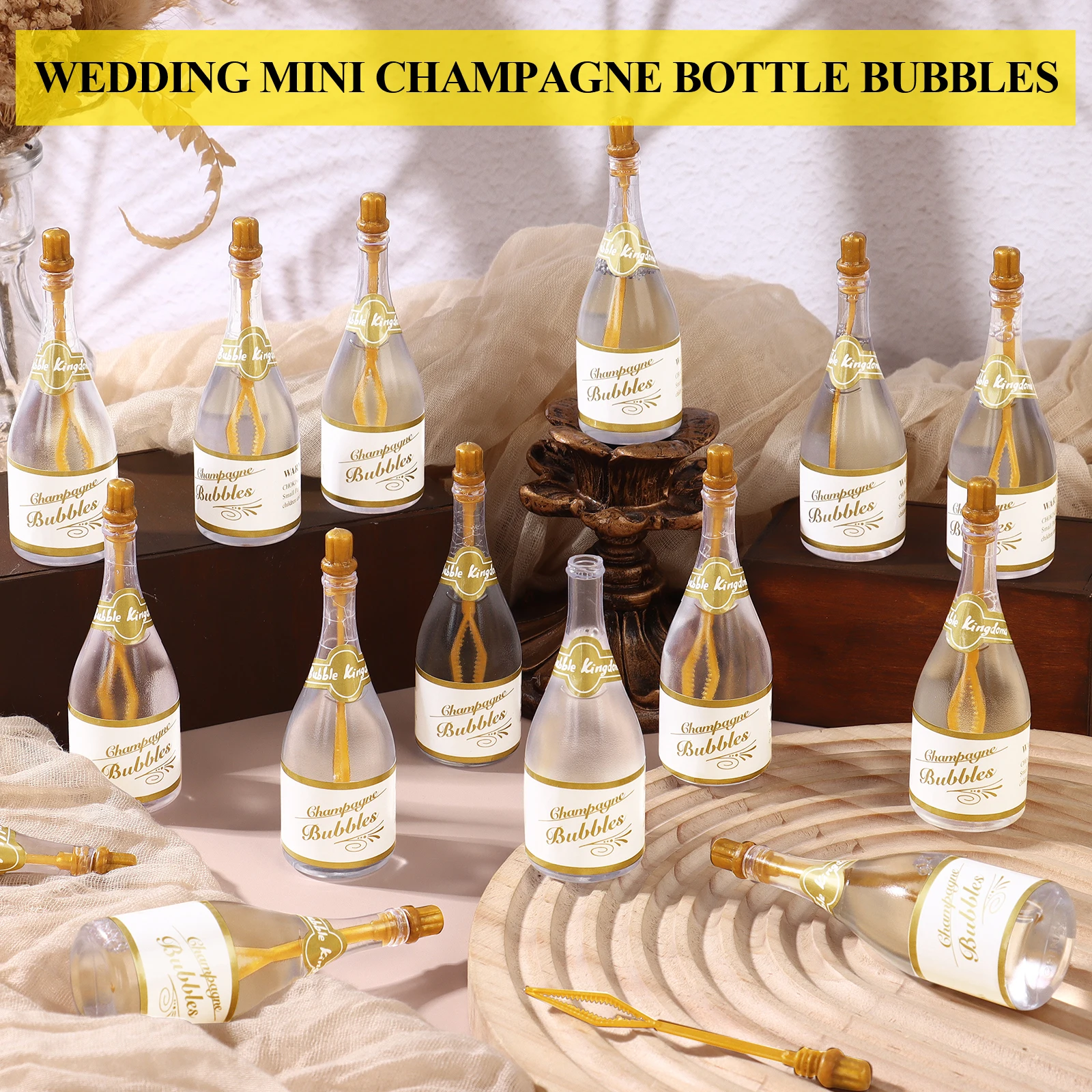 Set di bolle di champagne per matrimonio da 24 pezzi, bolle di nozze con bacchette, bolle di nozze sfuse per bomboniere per ospiti, mini tubo di bolle