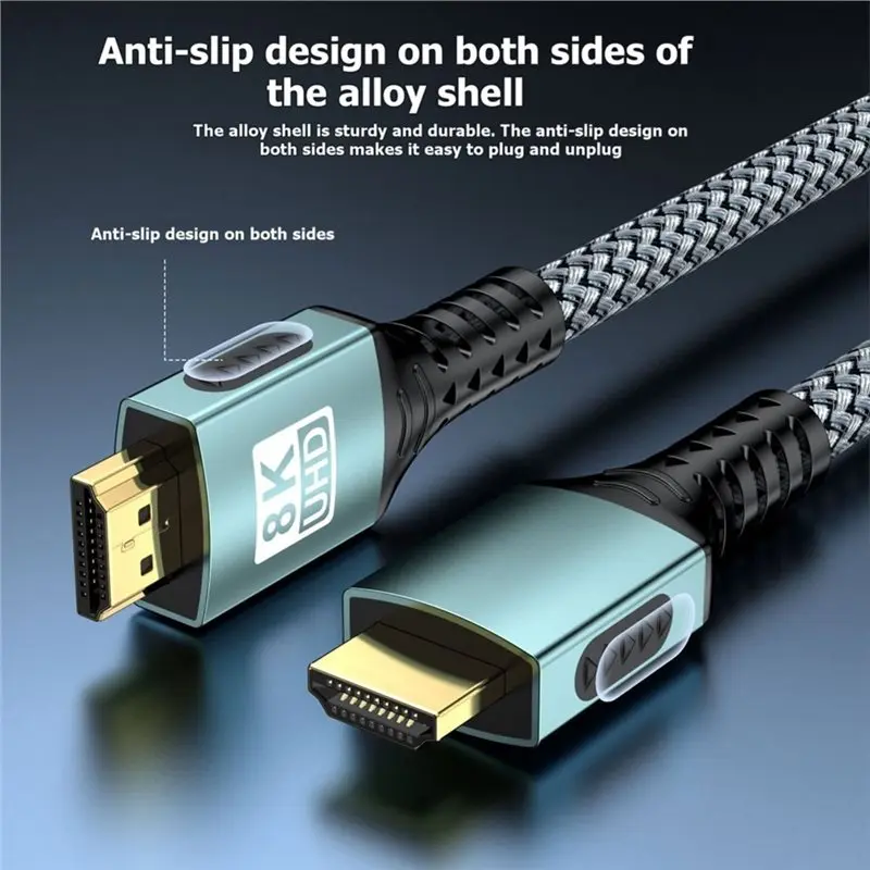 DT51 8K 2.1 Cable 48Gbps 8K60Hz 4K240Hz UHD Video Cord Non-Slip for Monitor Projector TV 1M