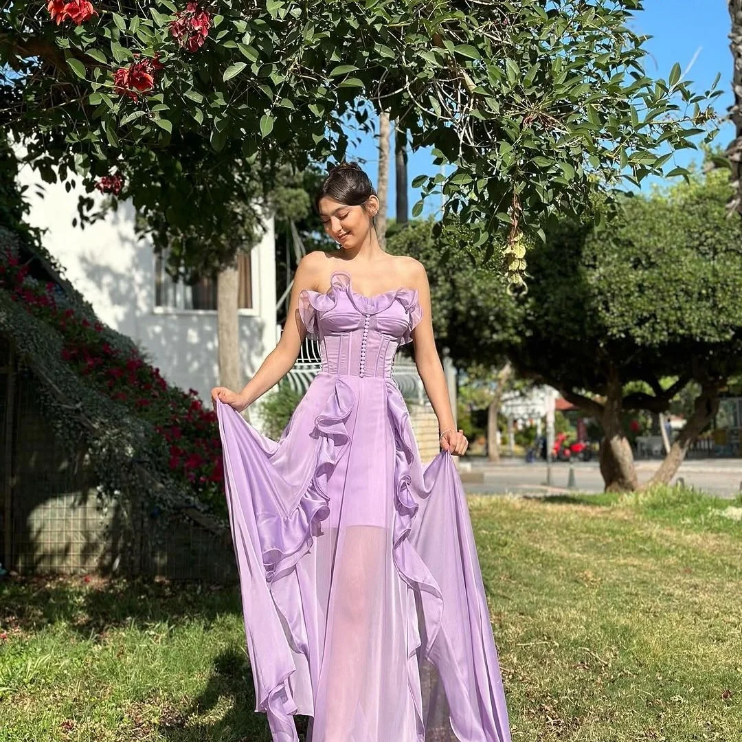 Amanda Aangepaste Paarse Strapless Backless Prom Dress Mouwloze Taffeta vestidos de noche Vloerlengte Formele Avond 2025