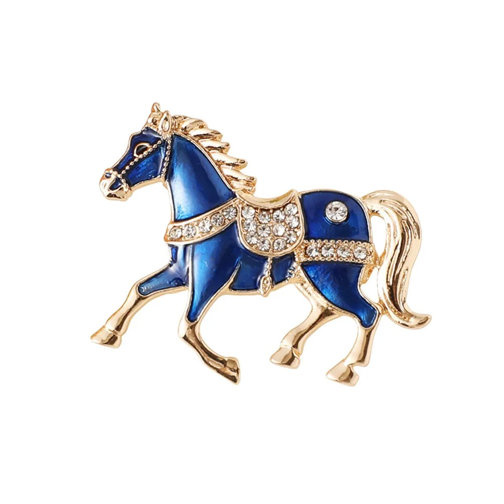 Vintage Running Horse Brooch Traditional Red/Blue/Gold/Silver Brooch Pins Tang Dynasty Enamel Zodiac Animal Badge Cultural Art